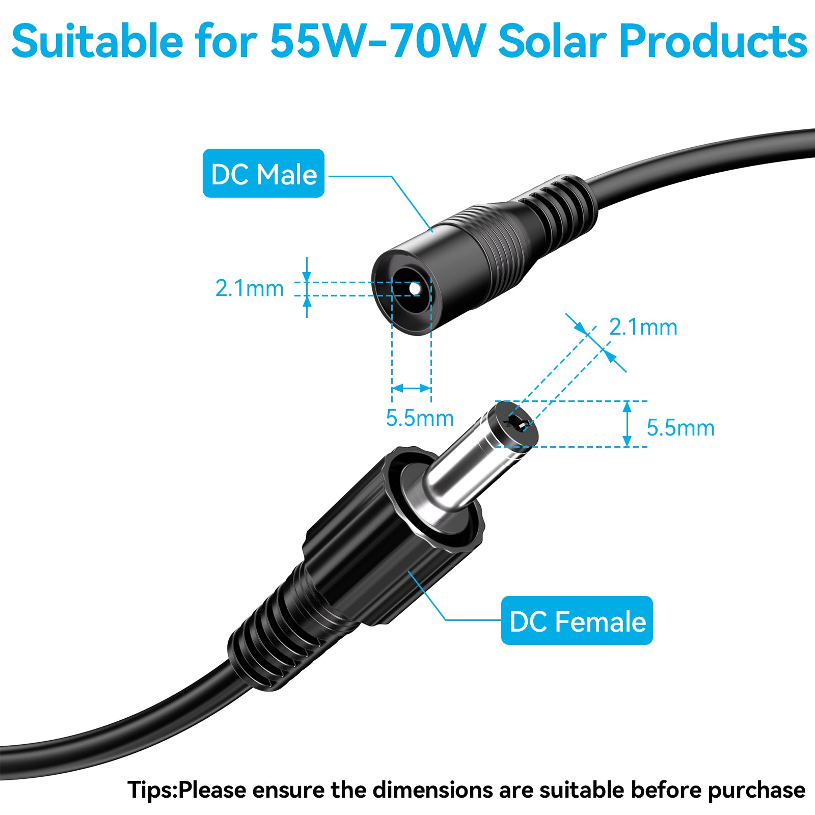 Rallonge pour pompe à eau solaire DC 5521 
