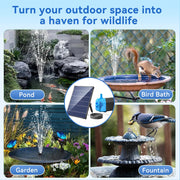 12W Solar Water Fountain Pump - 160GPH Adjustable Flow, 4 Sprayers, Black for Pond, Bird Bath, Garden and Fountain