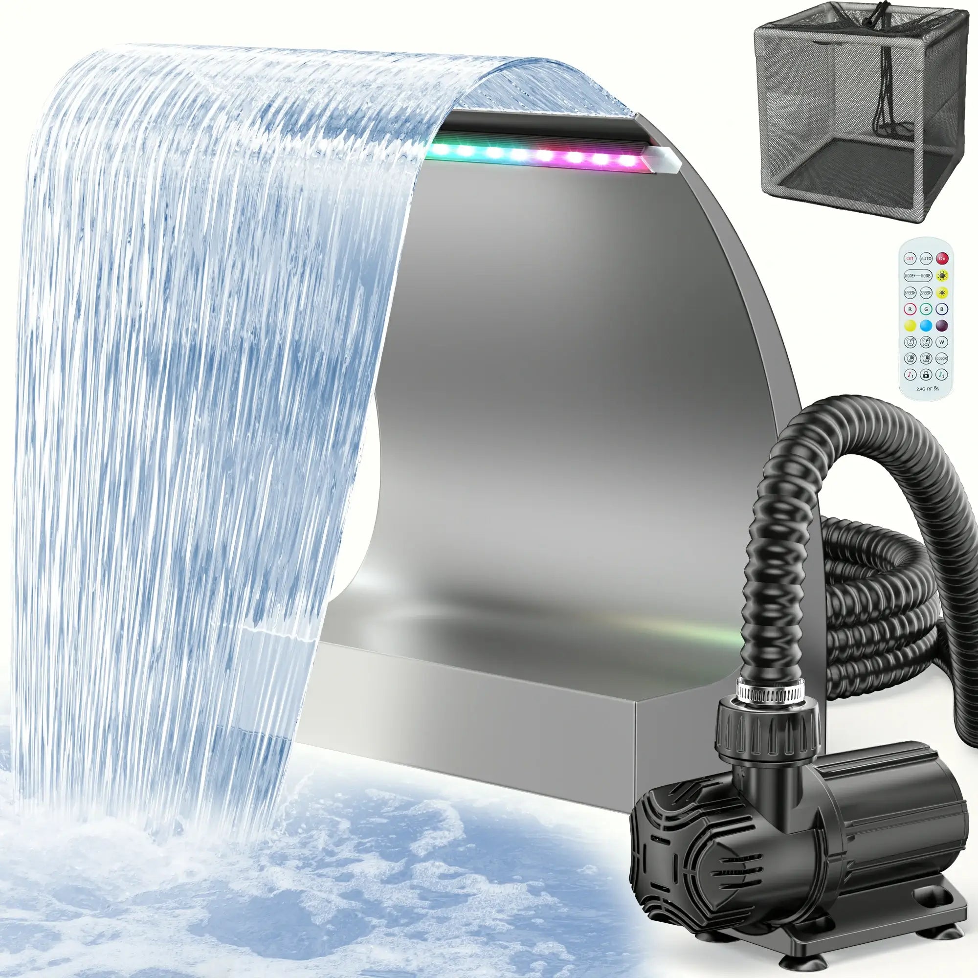 63W 1600GPH Waterfall Pump Kit with 12" C-Shaped Spillway & Light