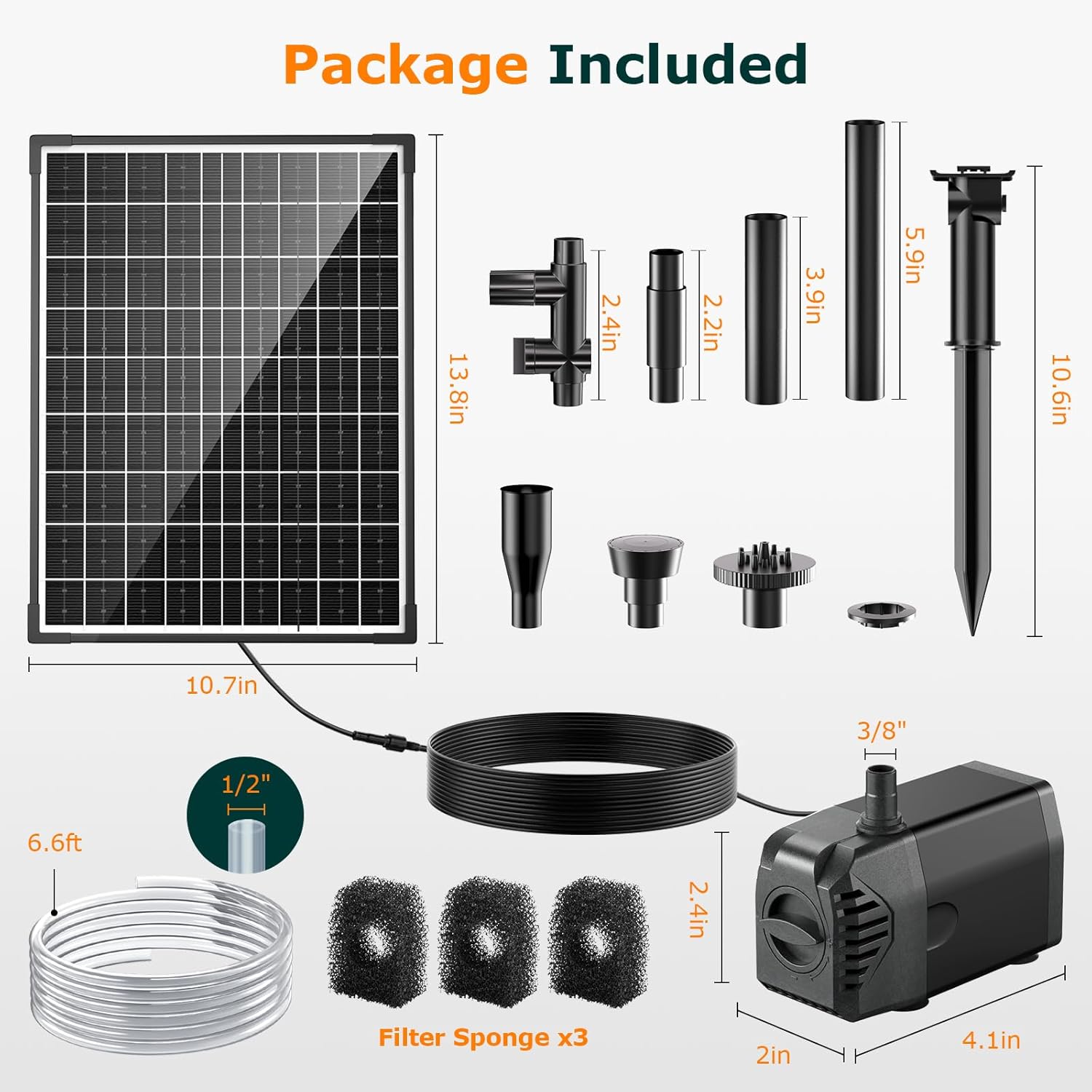 20W Solar Water Fountain Pump - 320GPH Adjustable Flow, 4 Sprayers Package Included