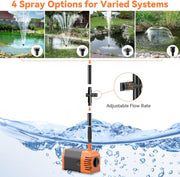 35W Solar Water Fountain Pump (Orange) - 4 Spray Options for Varied Systems