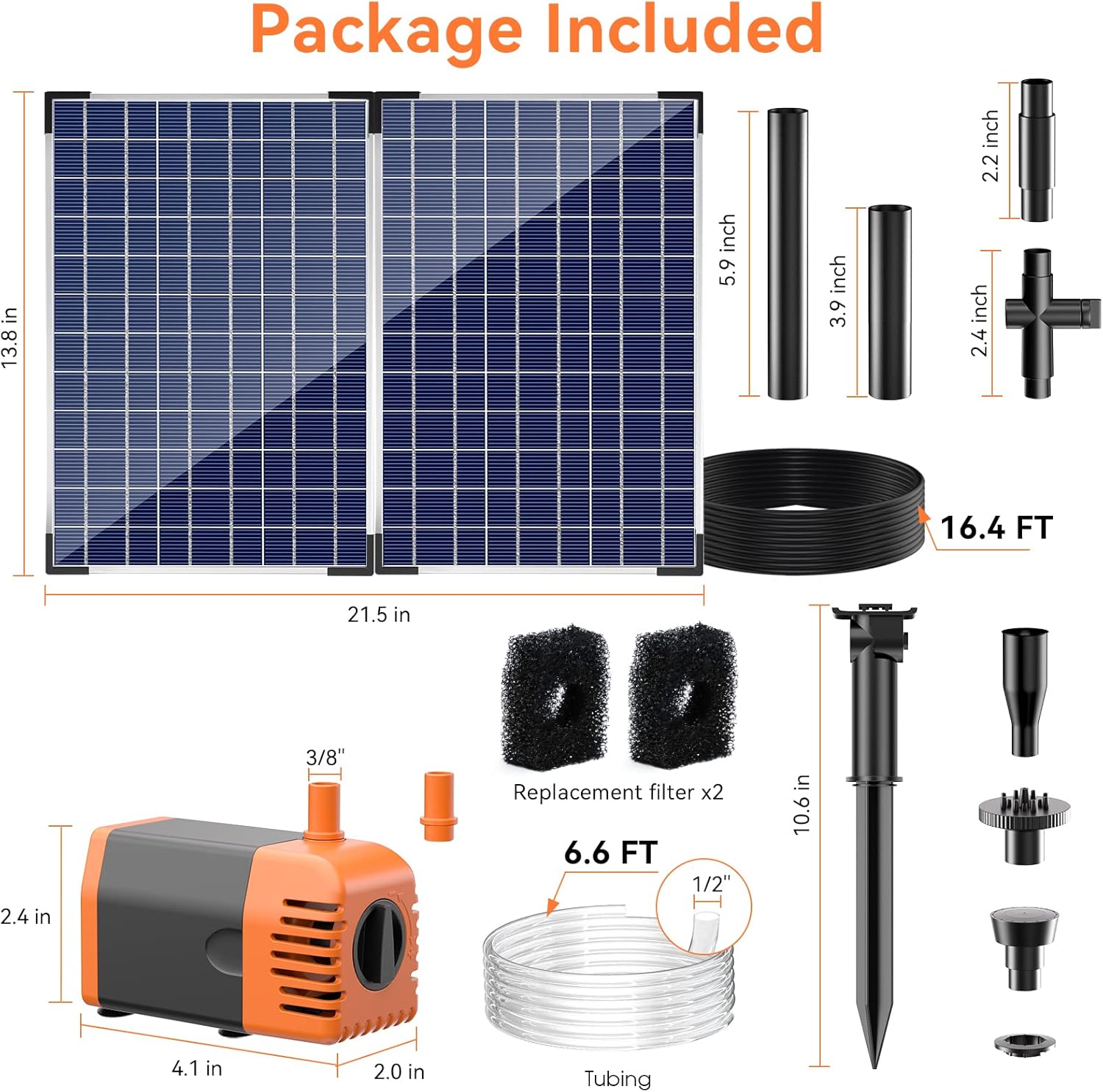 35W Solar Water Fountain Pump (Orange) Package Included