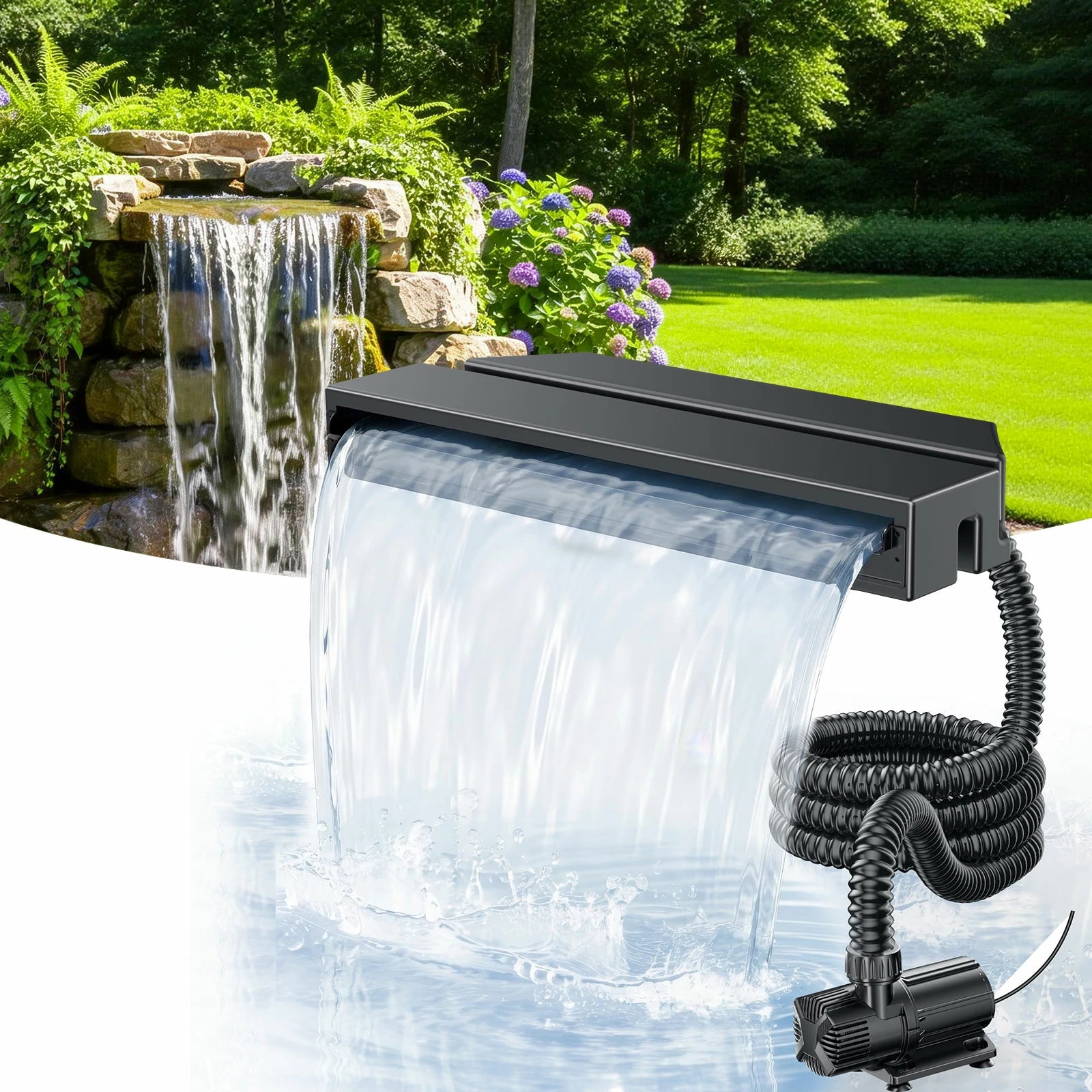42W 1200GPH Waterfall Pump Kit with 12" Waterfall Spillway