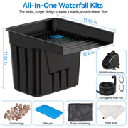 7′ x 7′ Pond Advanced Kit | 5-in-1 Filter, Waterfall, Lights, Pond Liner & Underlayment