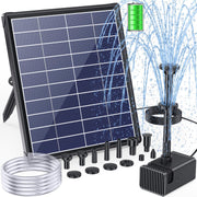 6.5W Solar Water Fountain Pump - 2400mAh Battery, 80GPH, 8 Sprayers