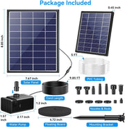 6.5W Solar Water Fountain Pump - Built-in 2400mAh Battery, 80GPH, 8 Different Sprayers Package Included