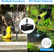 6.5W Solar Water Fountain Pump - Built-in 2400mAh Battery, 80GPH, 8 Sprayers for Birdbath and Diy Water Features
