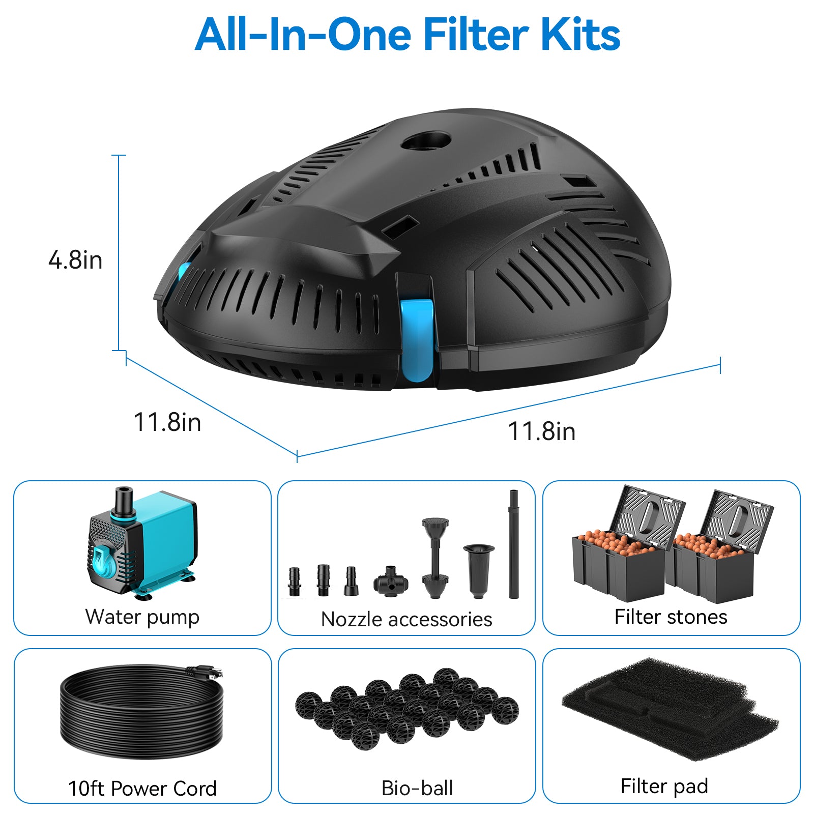 6′ x 6′ Pond Starter Kit | 5-in-1 Filter, Waterfall, Lights, Pond Liner & Underlayment