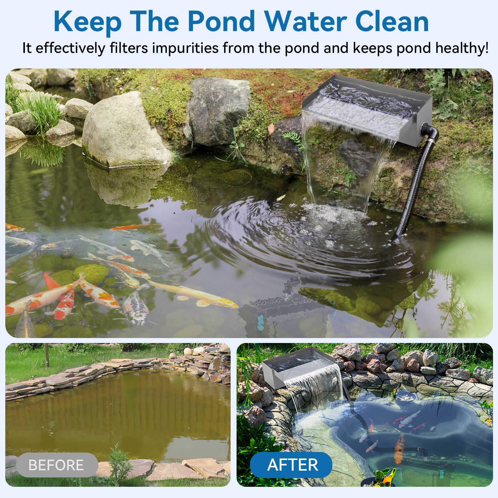 Déversoir de cascade 40 W 660 GPH avec kit de filtre pour bassin 