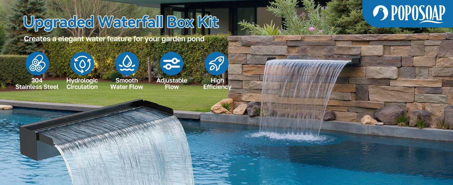 POPOSOAP Upgraded Waterfall Box Kit For Your Garden Pond