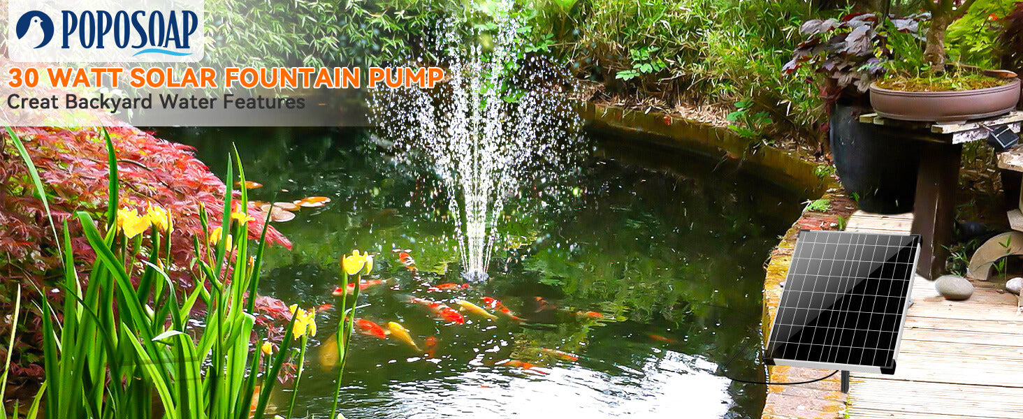 Solar Fountain Pump for Garden Ponds – 30W High Power Water Feature Kit
