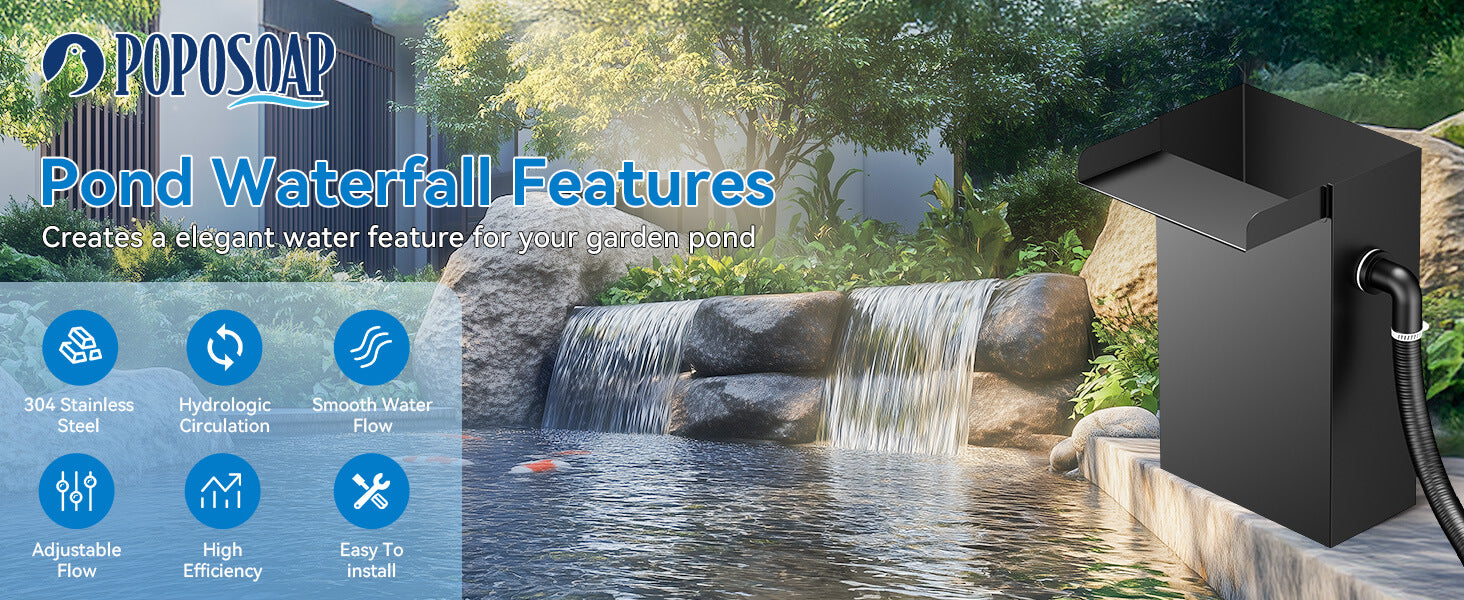 Stainless Steel Waterfall Spillway with Pump- Outdoor Water Feature Kit