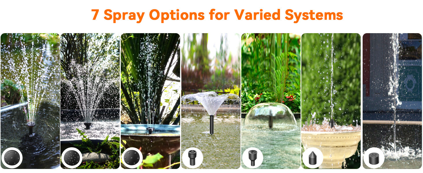 7 Nozzle Spray Fountain Pump – Multiple Water Patterns for DIY Gardens
