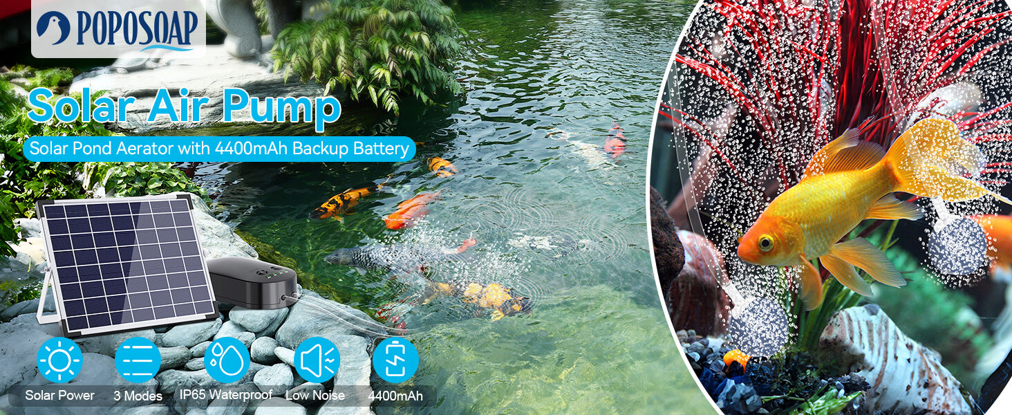 15W Solar Pond Aerator with 4400mAh Battery for Fish Pond, Stock Tank, Aquarium