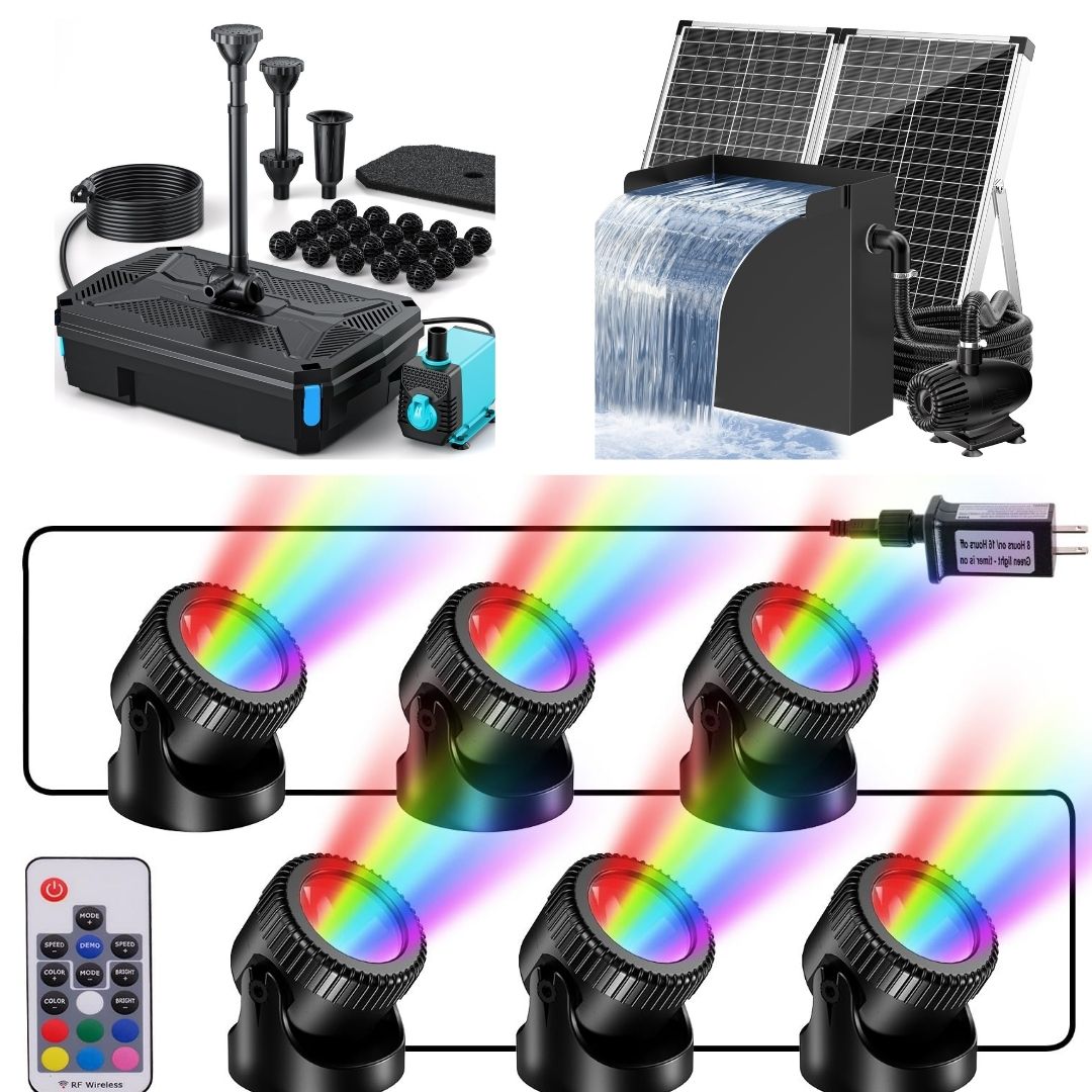 Ensemble de décoration pour bassin 6 pi x 6 pi | Filtre, cascade et éclairage 3 en 1