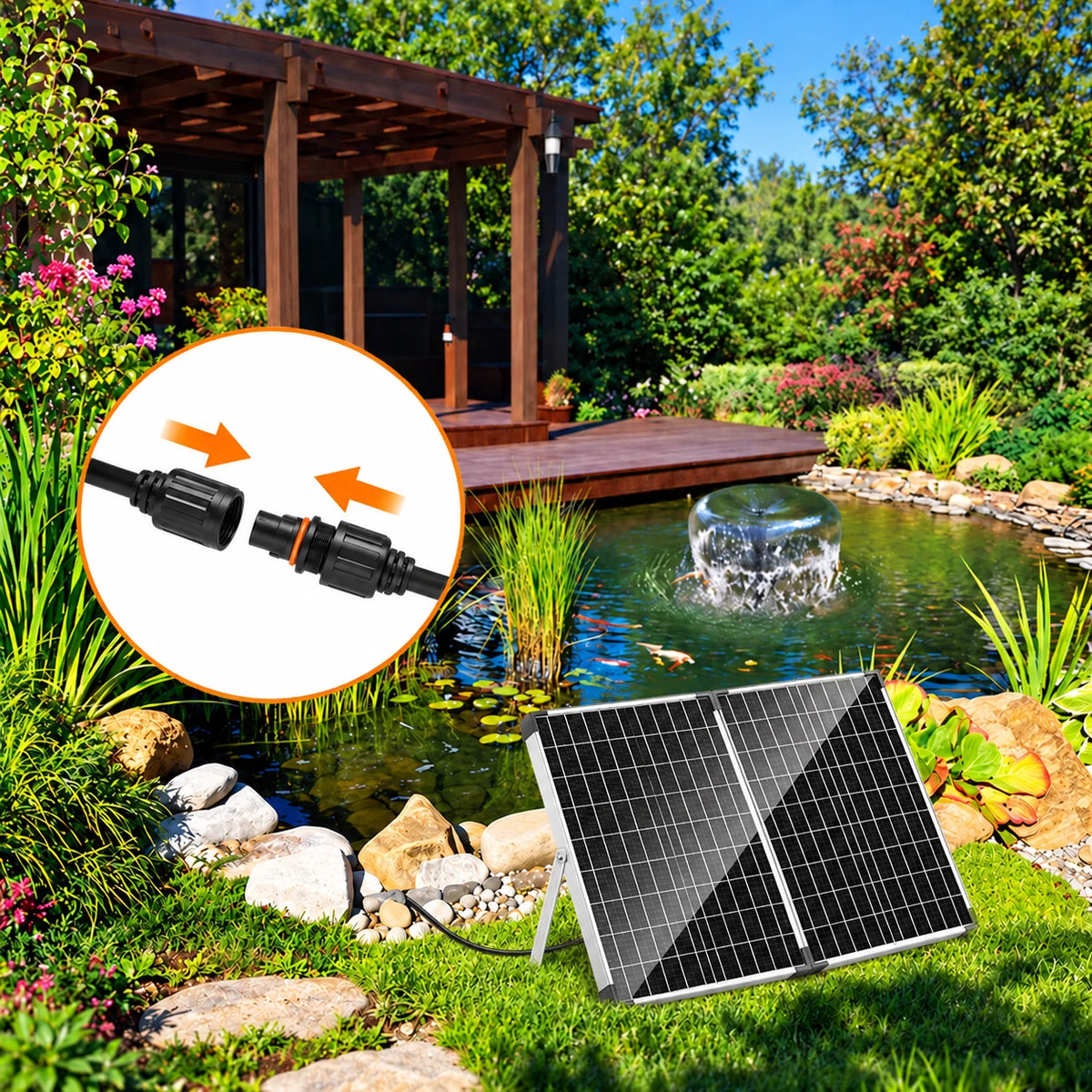 connect solar powered fish pond filter panel