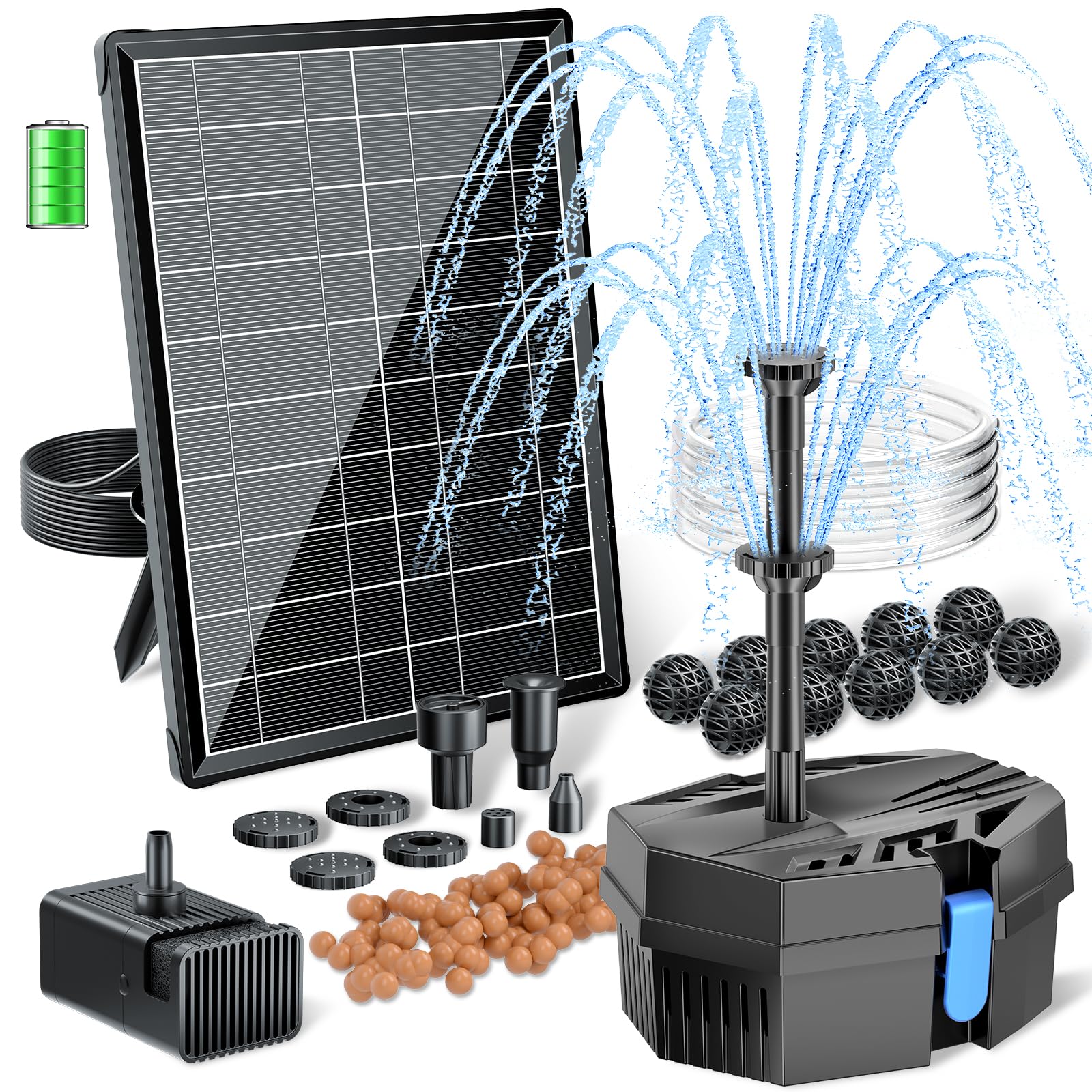 Kit de fontaine et filtre solaire pour bassin P3081D 8 W 80 GPH avec batterie de secours 3 000 mAh 