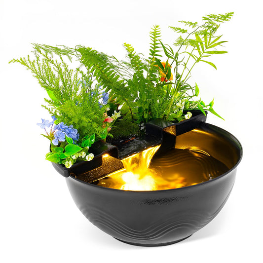Mini bassin de jardin aquatique avec cascade et éclairage LED 
