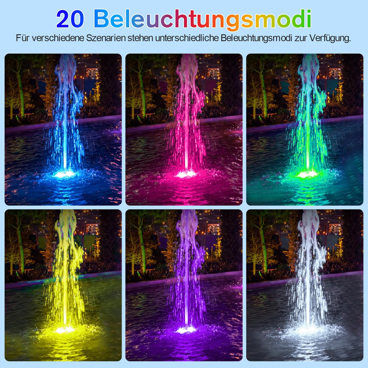 Lampes de bassin sous-marines RVB avec minuterie, 20 couleurs réglables [Classe énergétique C]
