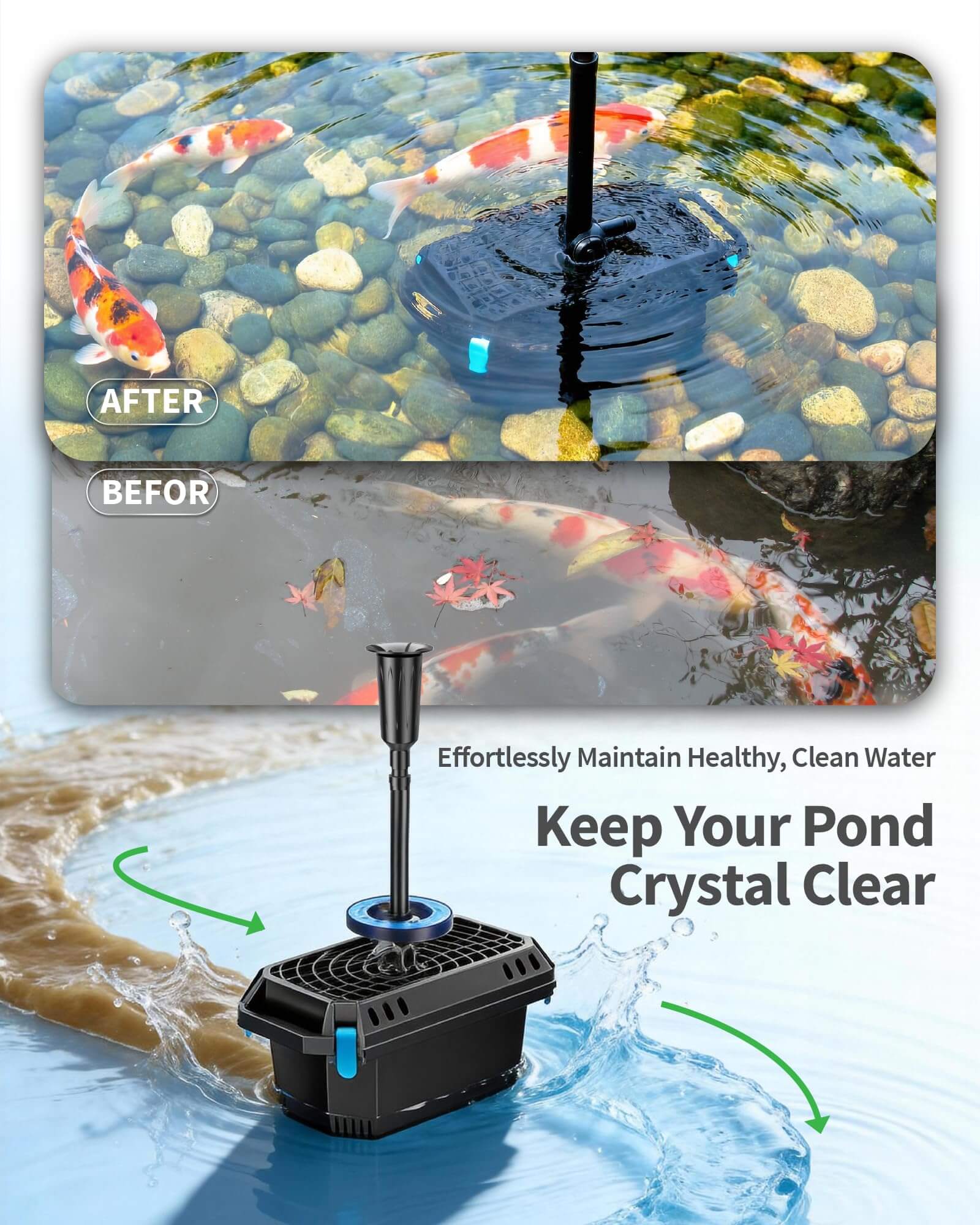 P2360D 40W 660GPH AC Pond Filter Fountain with Light