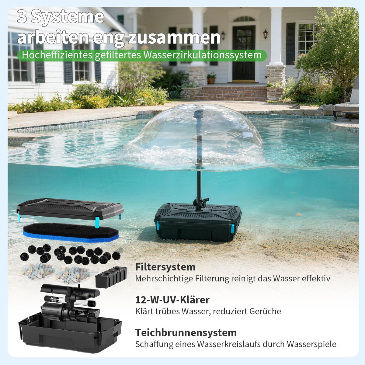 Filtre de bassin 4500 l/h avec clarificateur UV 12 W pour bassins extérieurs