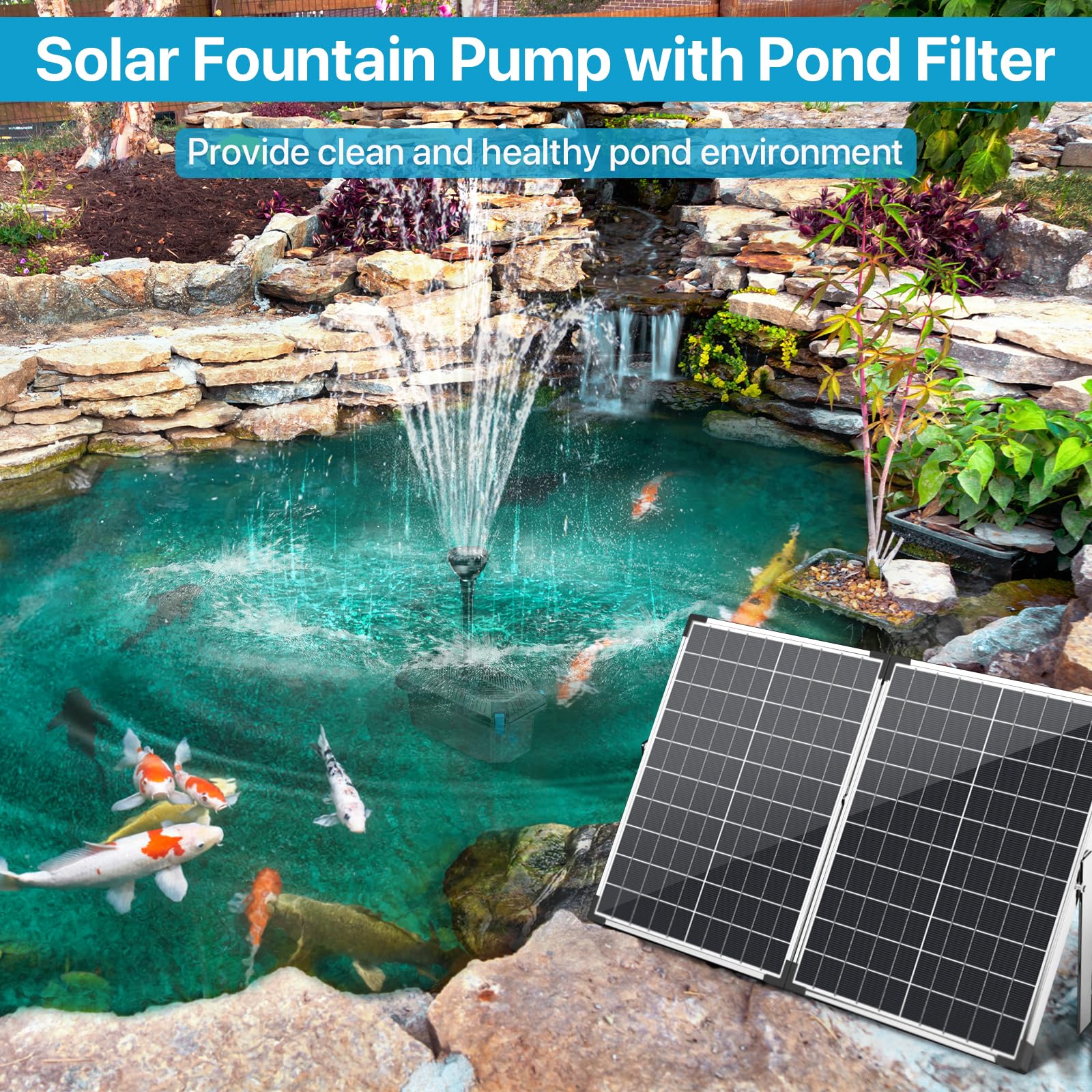 Kit de filtre et fontaine solaire pour bassin P3703 70 W 680 GPH 
