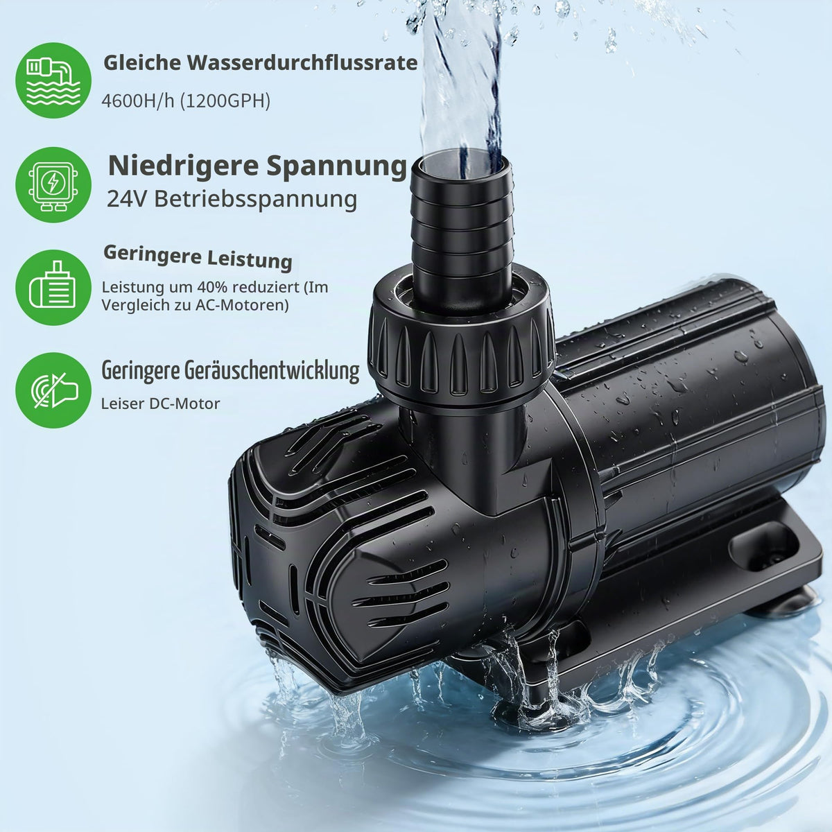 Pompe de bassin CC 4600 l/h pour bassins de jardin, aquariums, fontaines