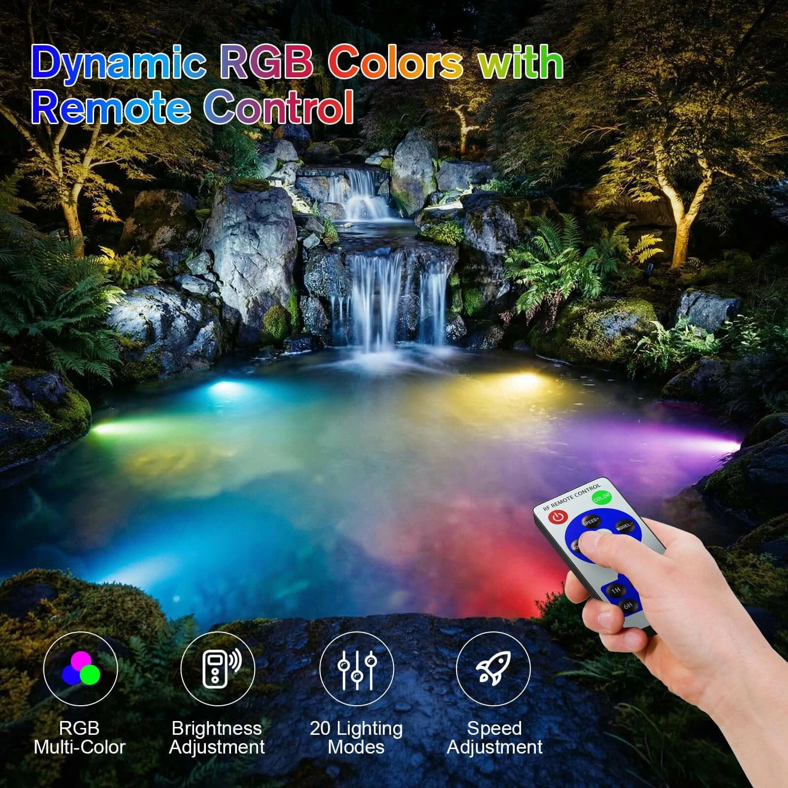 4-Head Colored Underwater Pond Lights with Memory Function