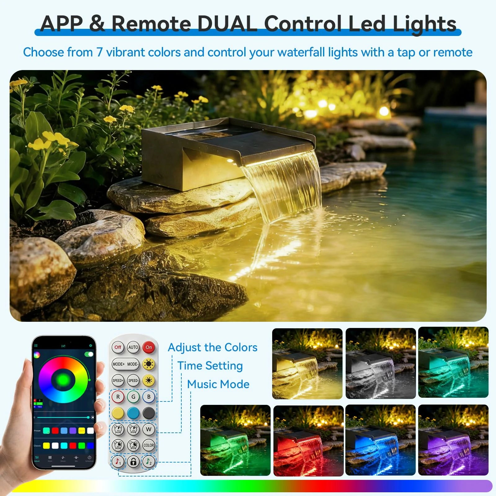 40W 660GPH Waterfall Pump Kit with 12" Spillway & Pond  Filter (LED)