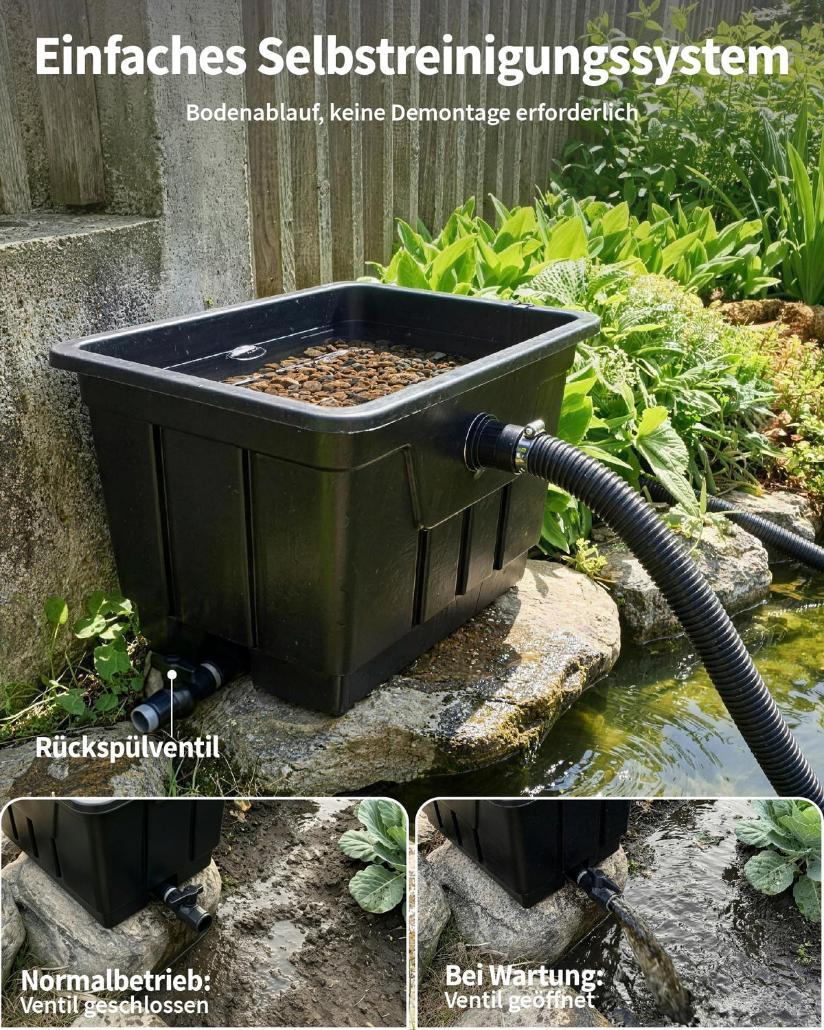 Grand kit de filtration pour bassin, conception hors-sol pour un entretien facile