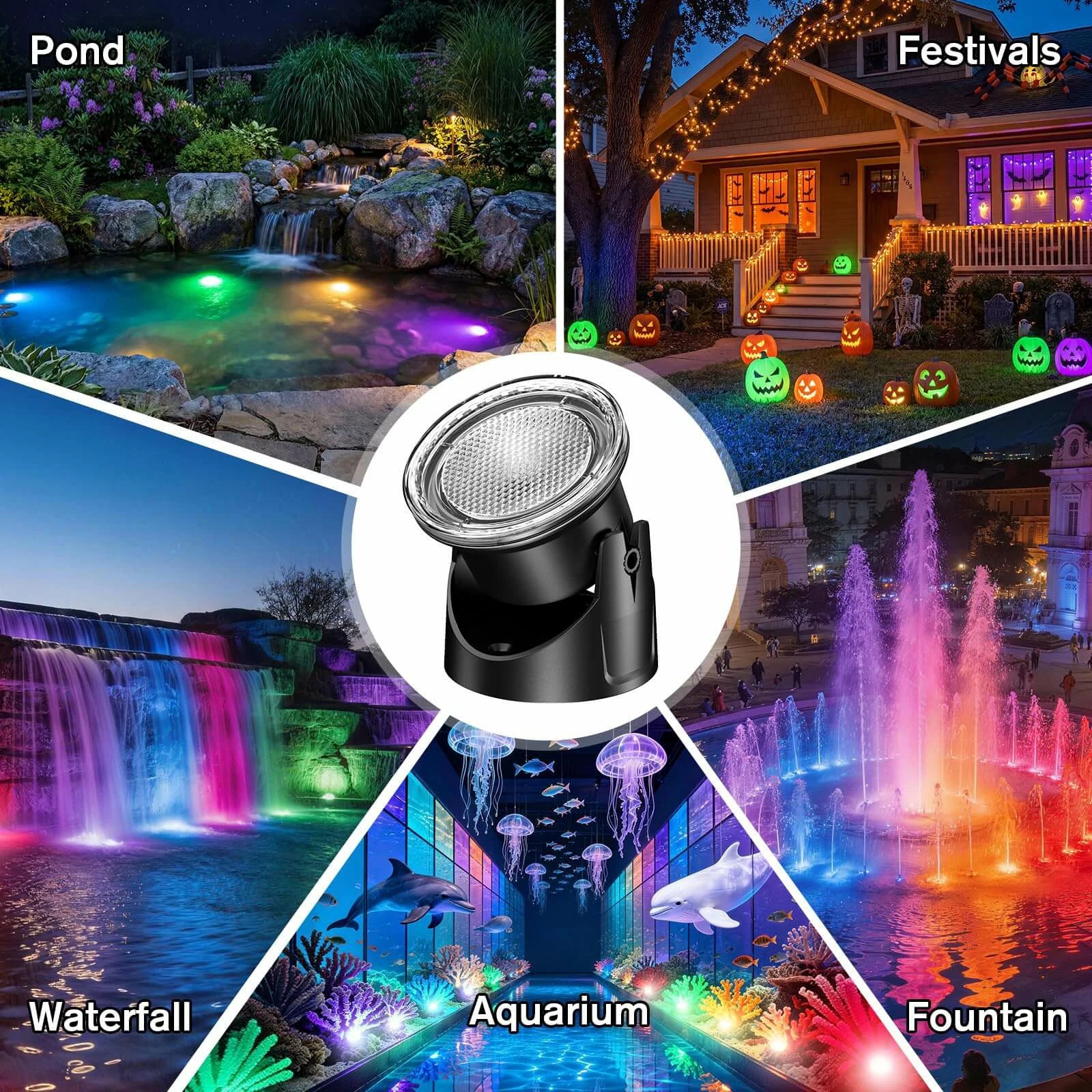 4-Head Colored Underwater Pond Lights with Memory Function