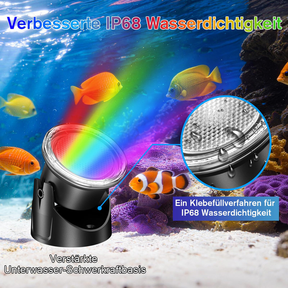 Lampes de bassin sous-marines RVB avec minuterie, 20 couleurs réglables [Classe énergétique C]