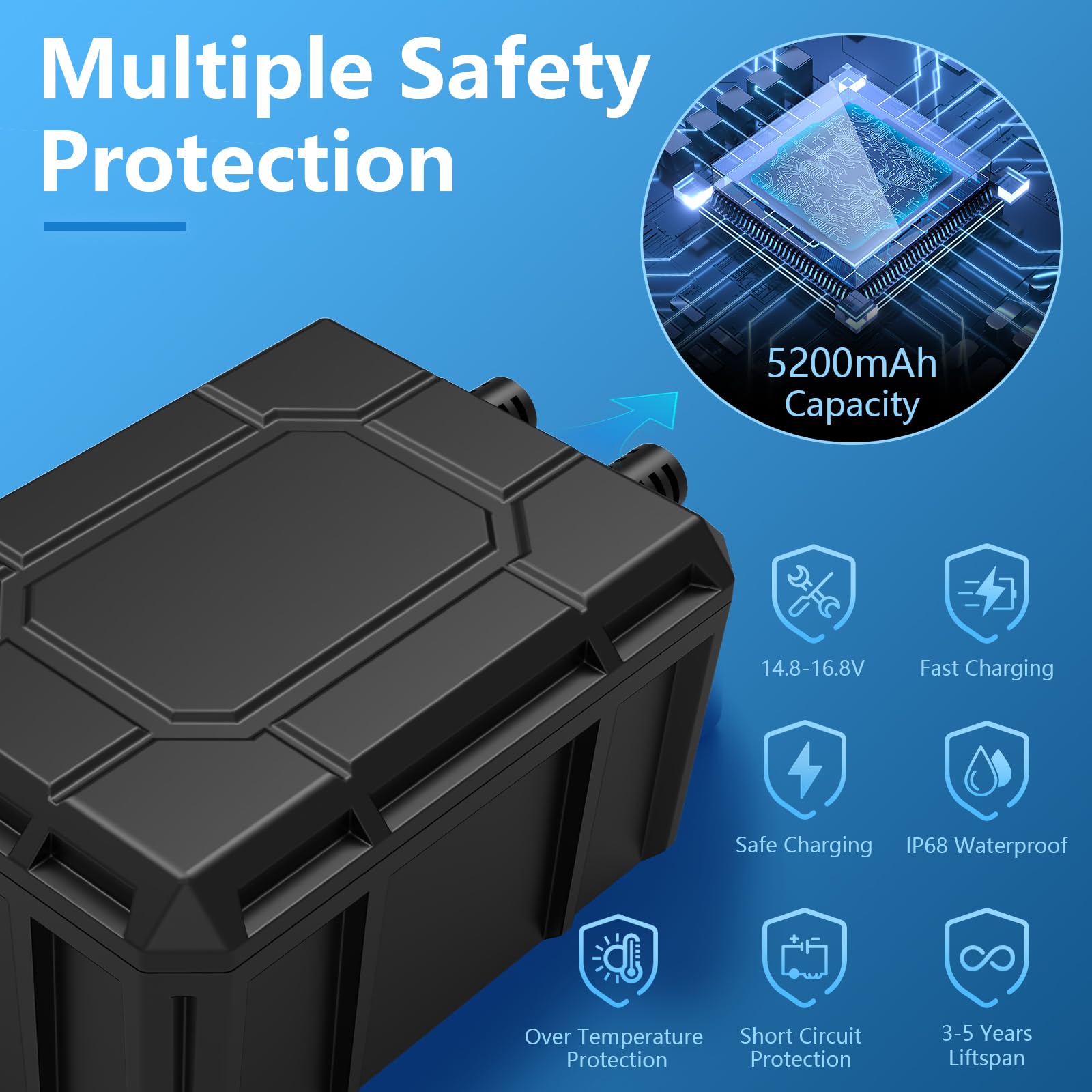 Batterie de secours 5200 mAh pour pompe de fontaine solaire 55 W/70 W/75 W 