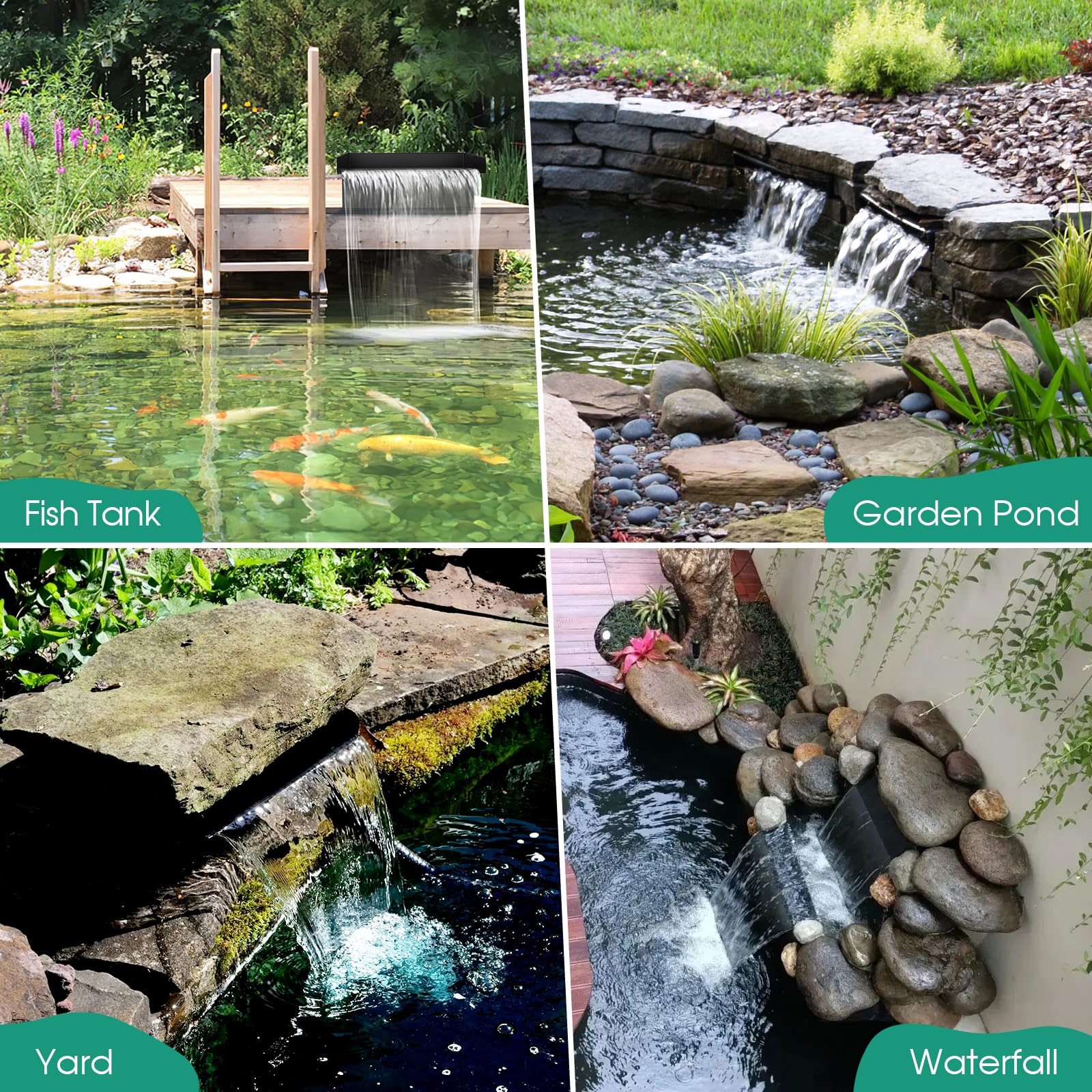 Kit de pompe solaire cascade 70 W 580 GPH avec déversoir 12" x 4,3" 