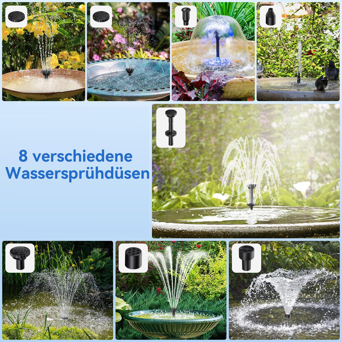6,5W Solar Springbrunnen für Außen Teich, Vogelbad