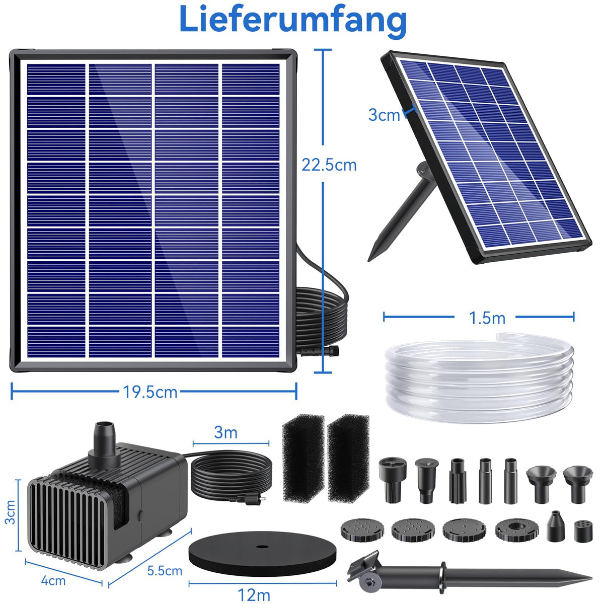 6,5W Solar Springbrunnen für Außen Teich, Vogelbad