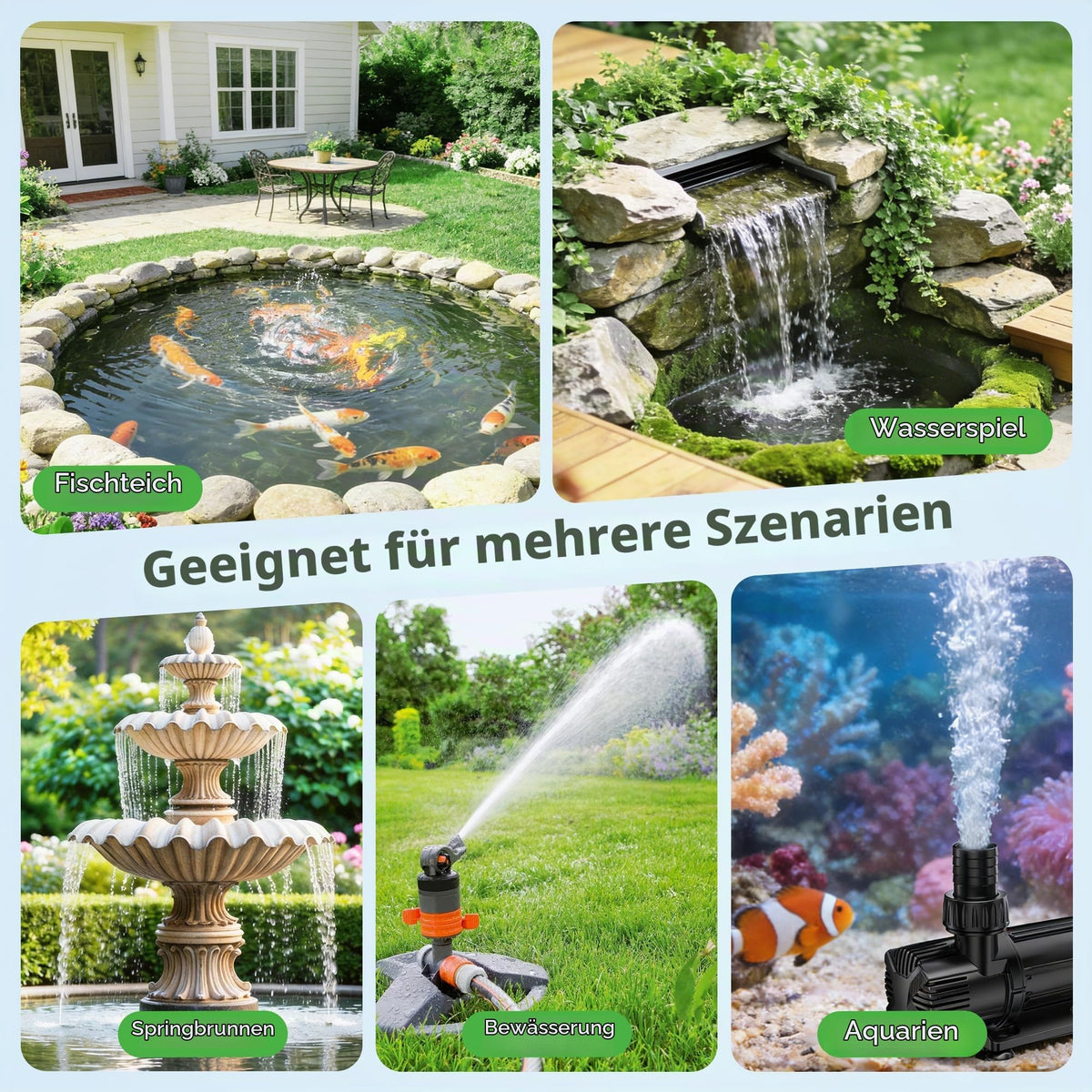 Pompe à courant continu 6000 l/h pour bassins de jardin, aquariums, fontaines