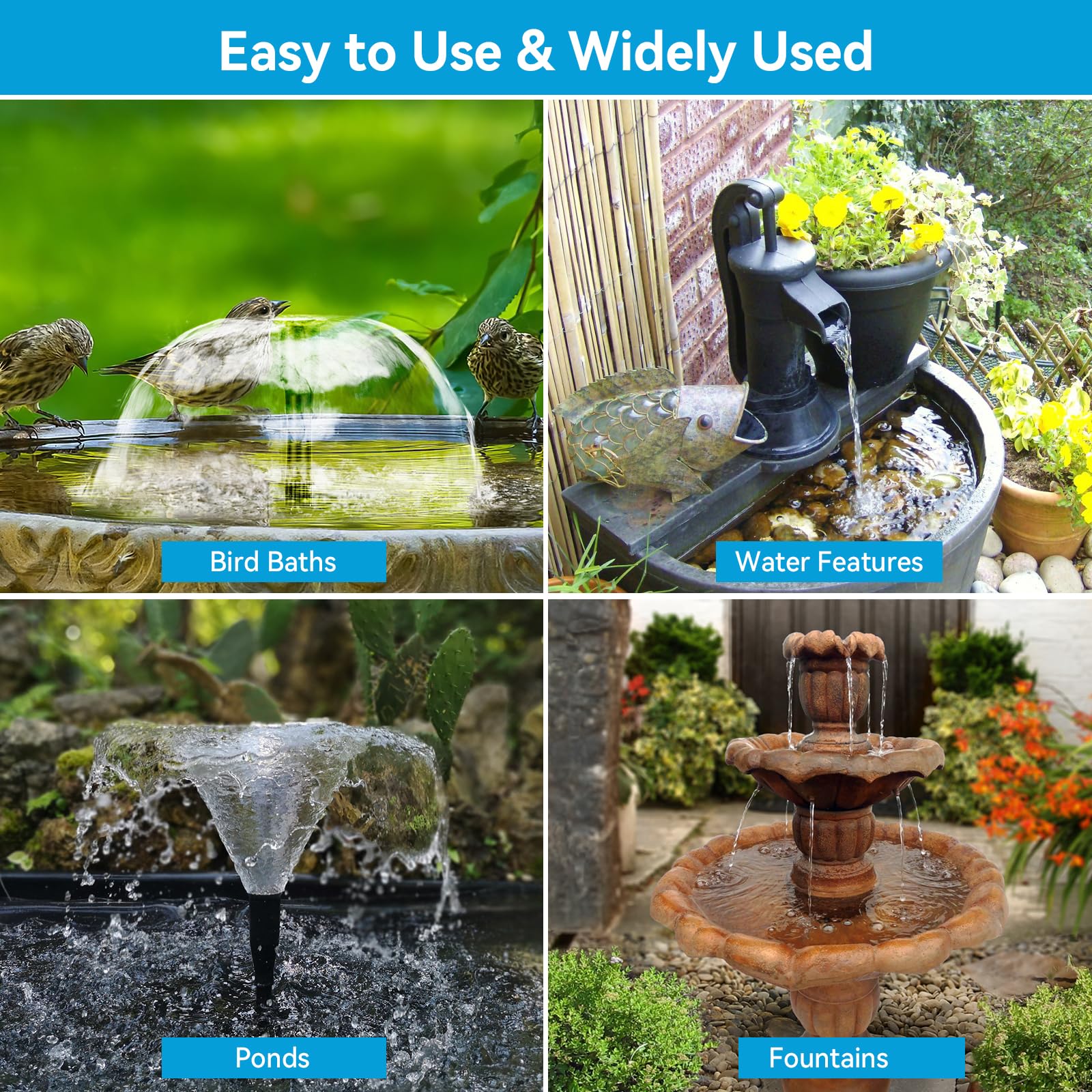 Pompe solaire pour fontaine et bain d'oiseaux 8W 80GPH avec batterie 3000mAh 