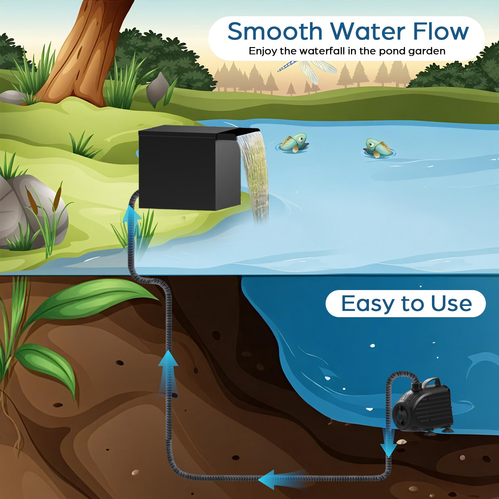 Kit de pompe électrique pour cascade 80 W 1200 GPH avec déversoir de 12" x 13,4" x 13,4"