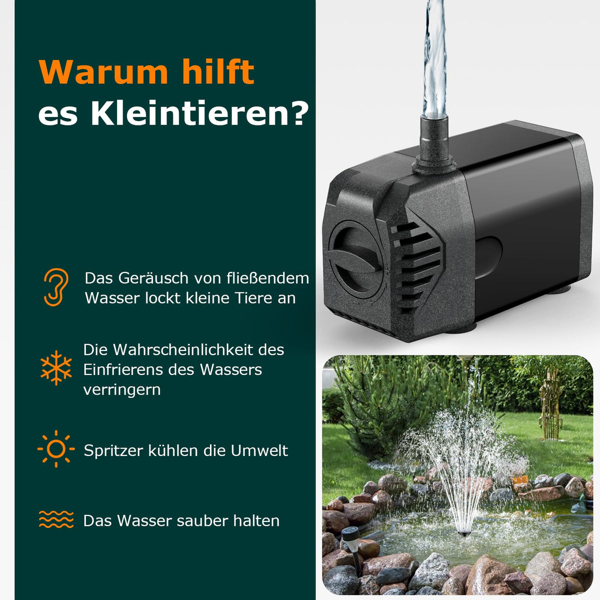 Pompe de fontaine solaire 20 W, 1000 l/h