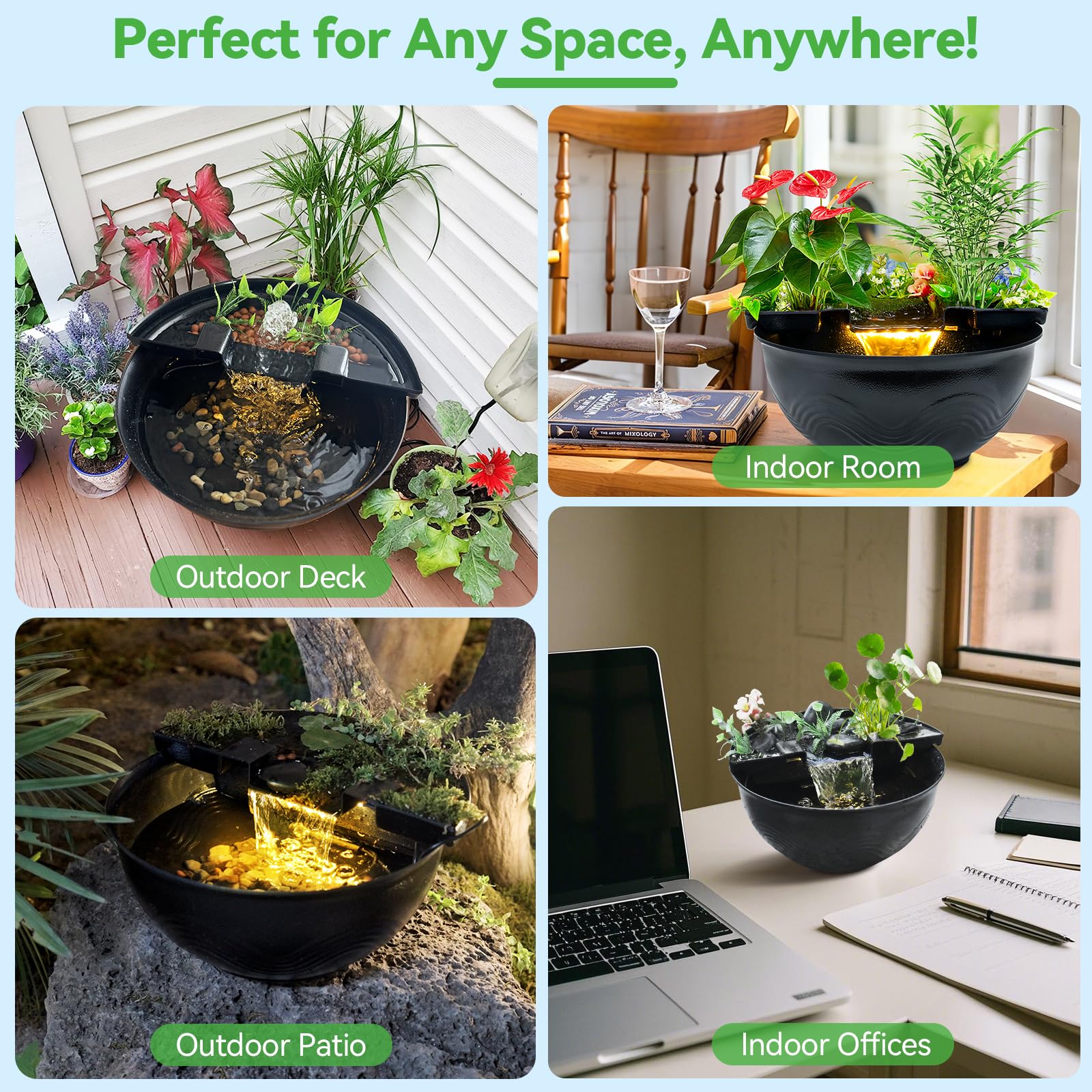 Mini bassin de jardin aquatique avec cascade et éclairage LED 