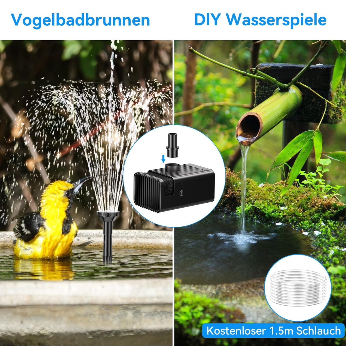 Pompe de fontaine solaire de 8 W pour bain d'oiseaux avec batterie