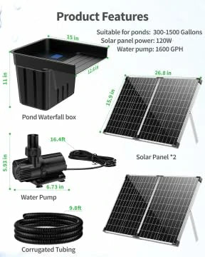 P512X 120W 1600GPH Solar Waterfall Pump with 12.6"x15" Spillway