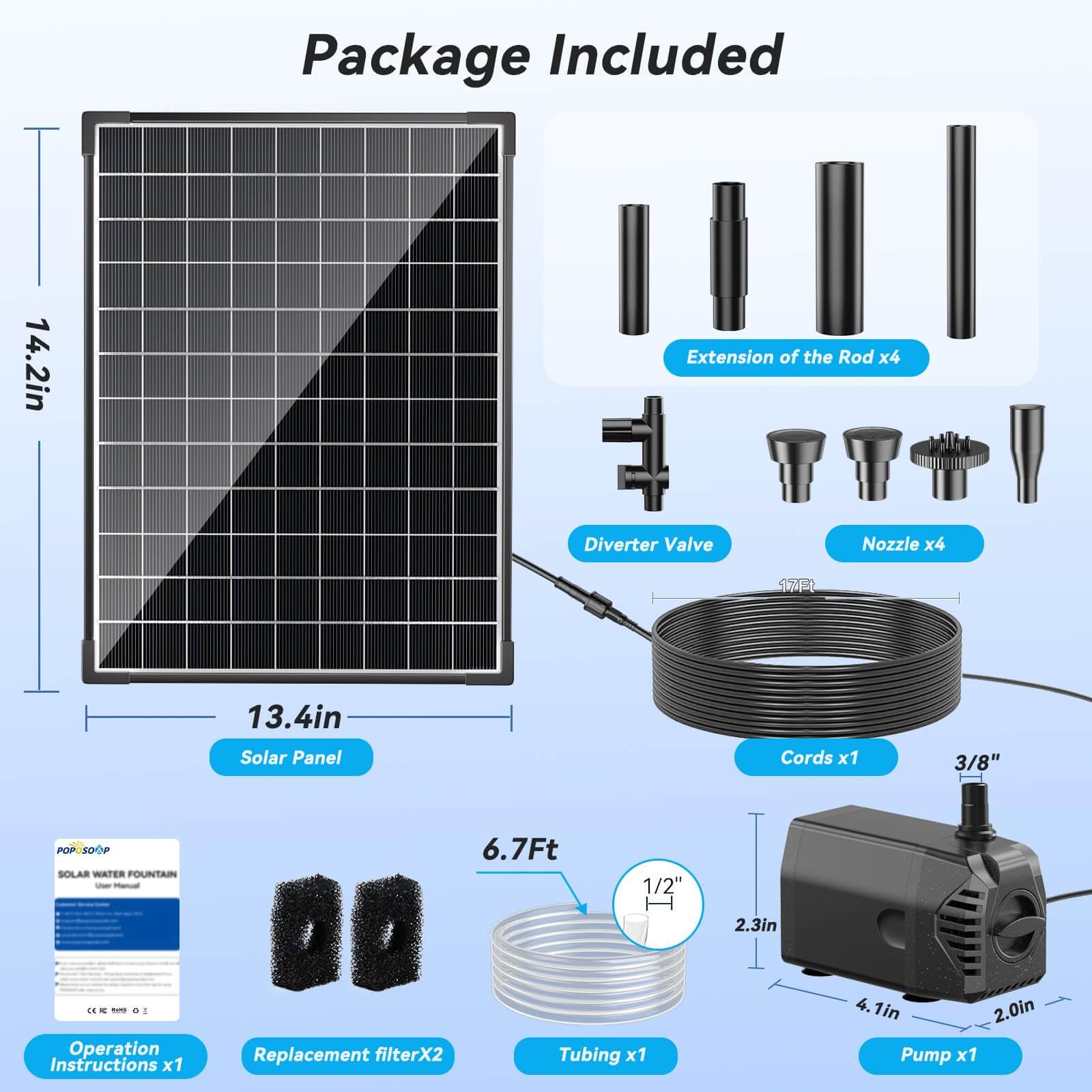 25W 320GPH Solar Water Fountain Pump
