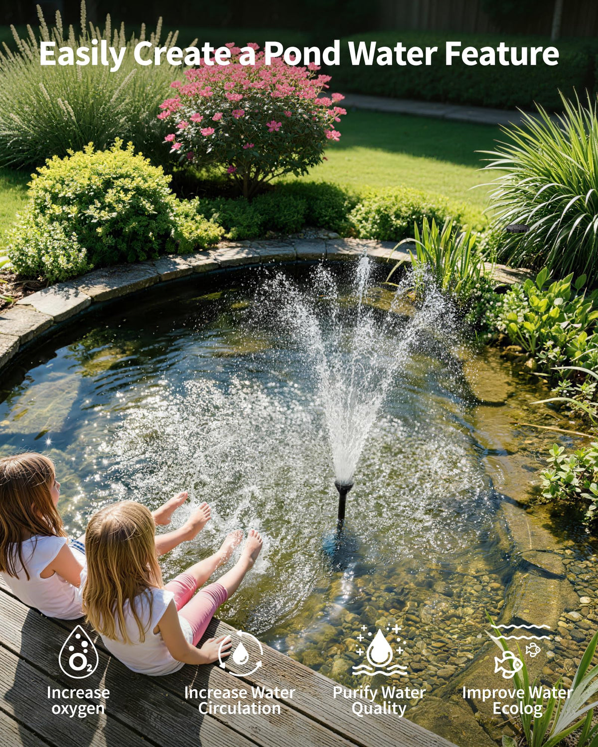 Fontaine de bassin avec éclairage RVB – Débit d'eau de jour comme de nuit