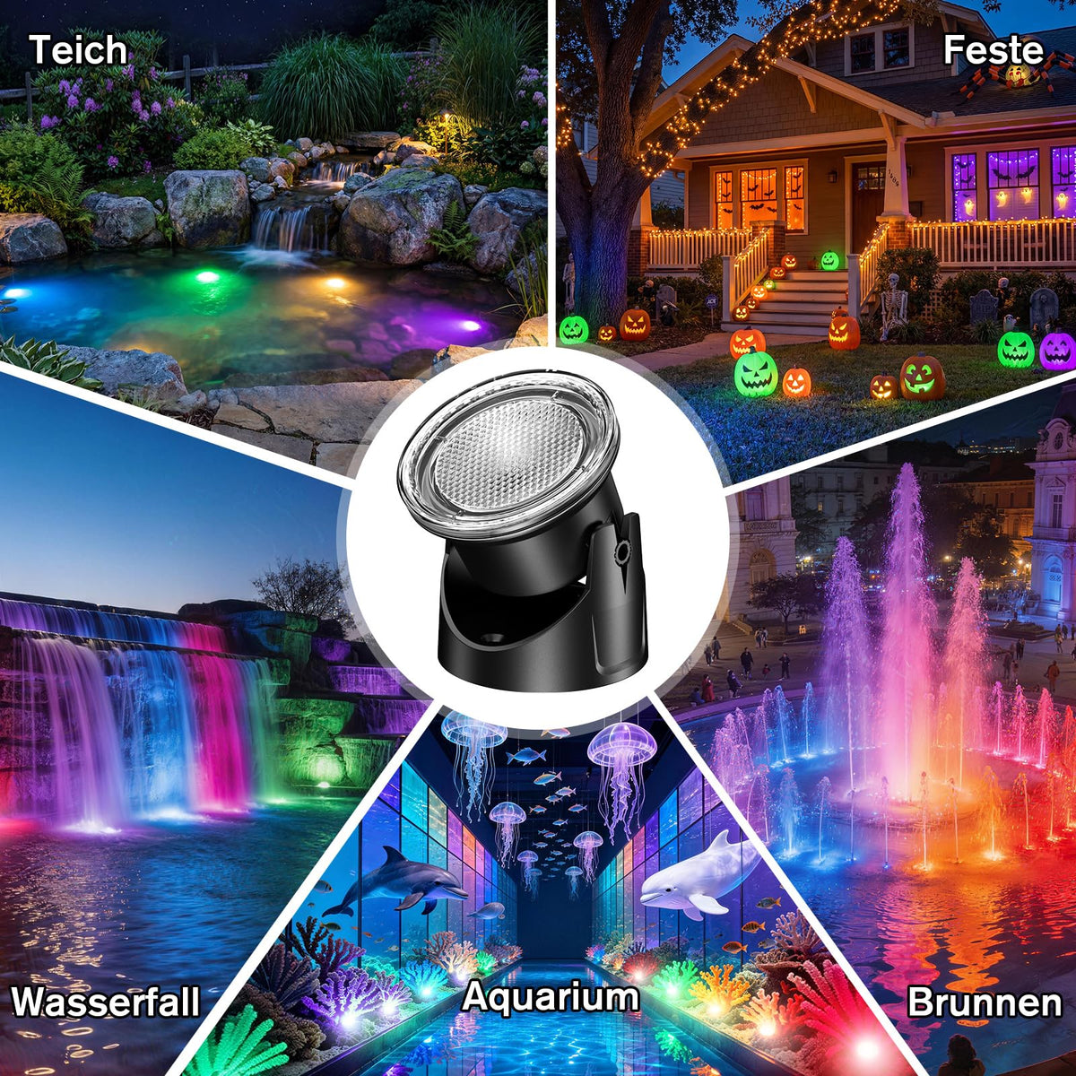 Spots LED RGB submersibles pour bassin avec minuteur, 20 couleurs à intensité variable [Classe énergétique C]