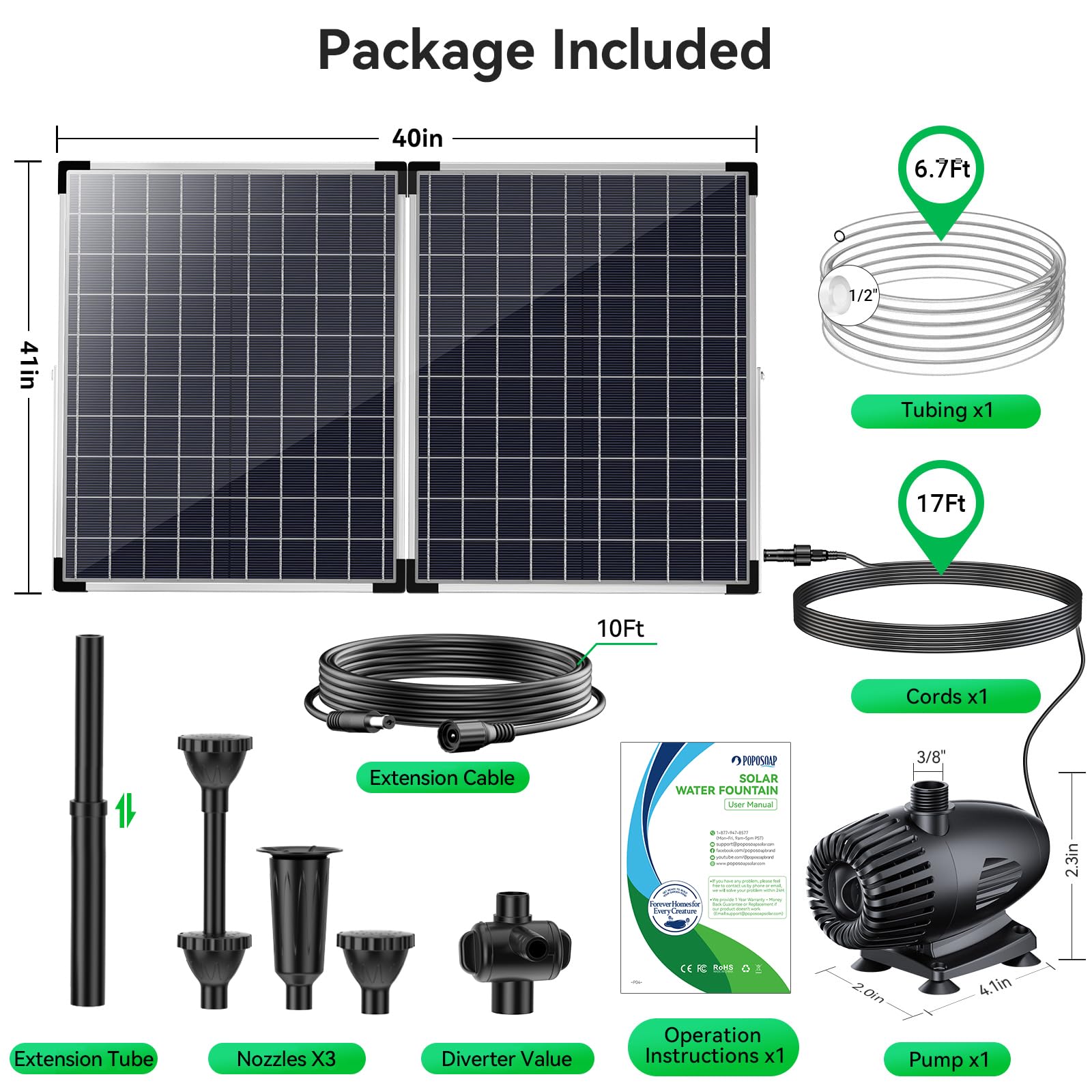 Pompe solaire pour fontaine à eau 55 W 580 GPH 