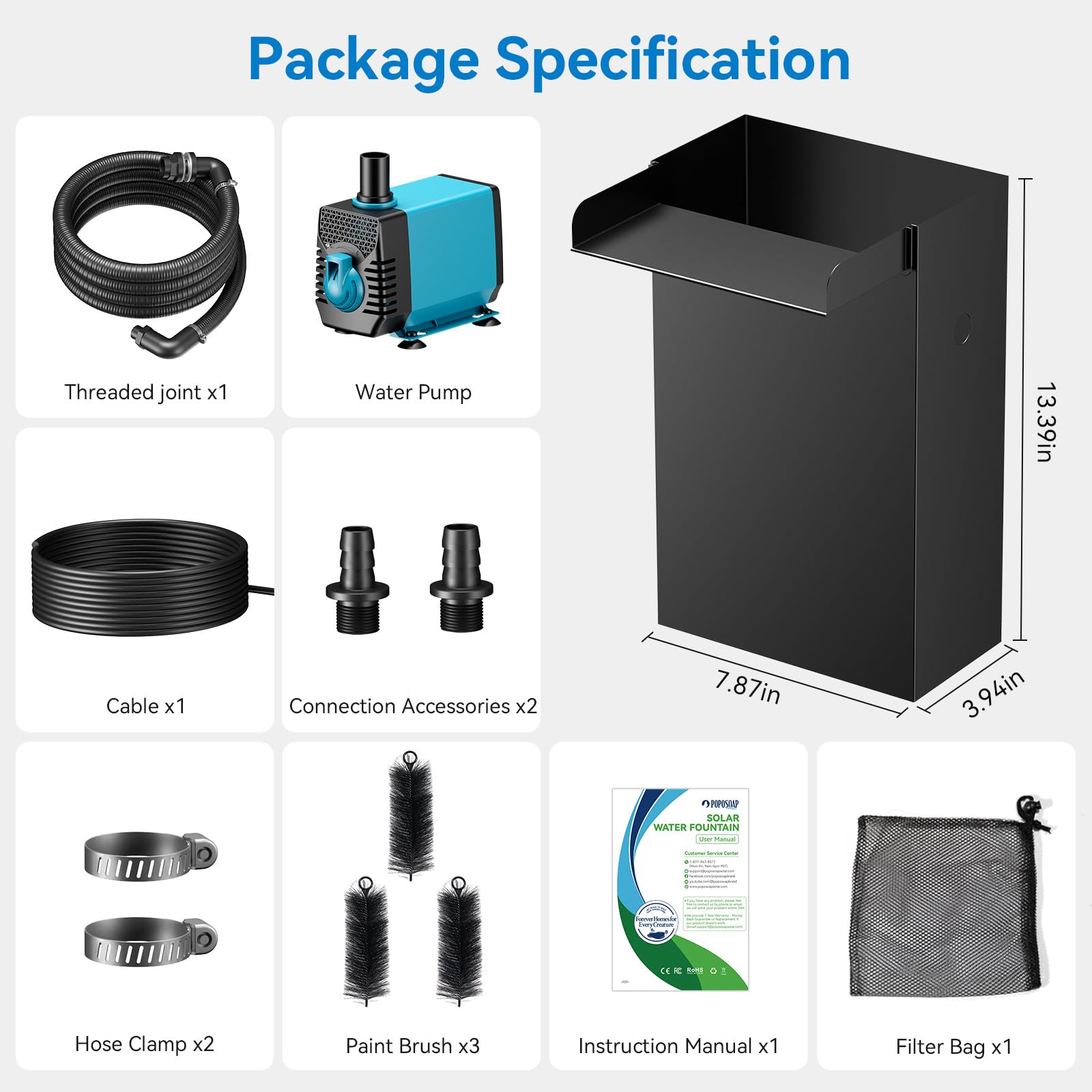 Kit de pompe électrique pour cascade 40 W 660 GPH avec déversoir de 8" x 13,4".