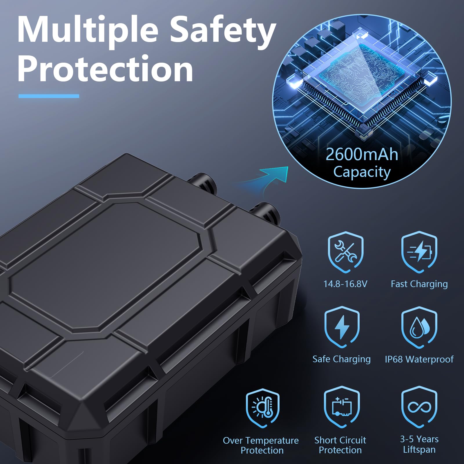 Batterie de secours 2600 mAh pour pompe de fontaine solaire 25 W/30 W/35 W/40 W/45 W/50 W 