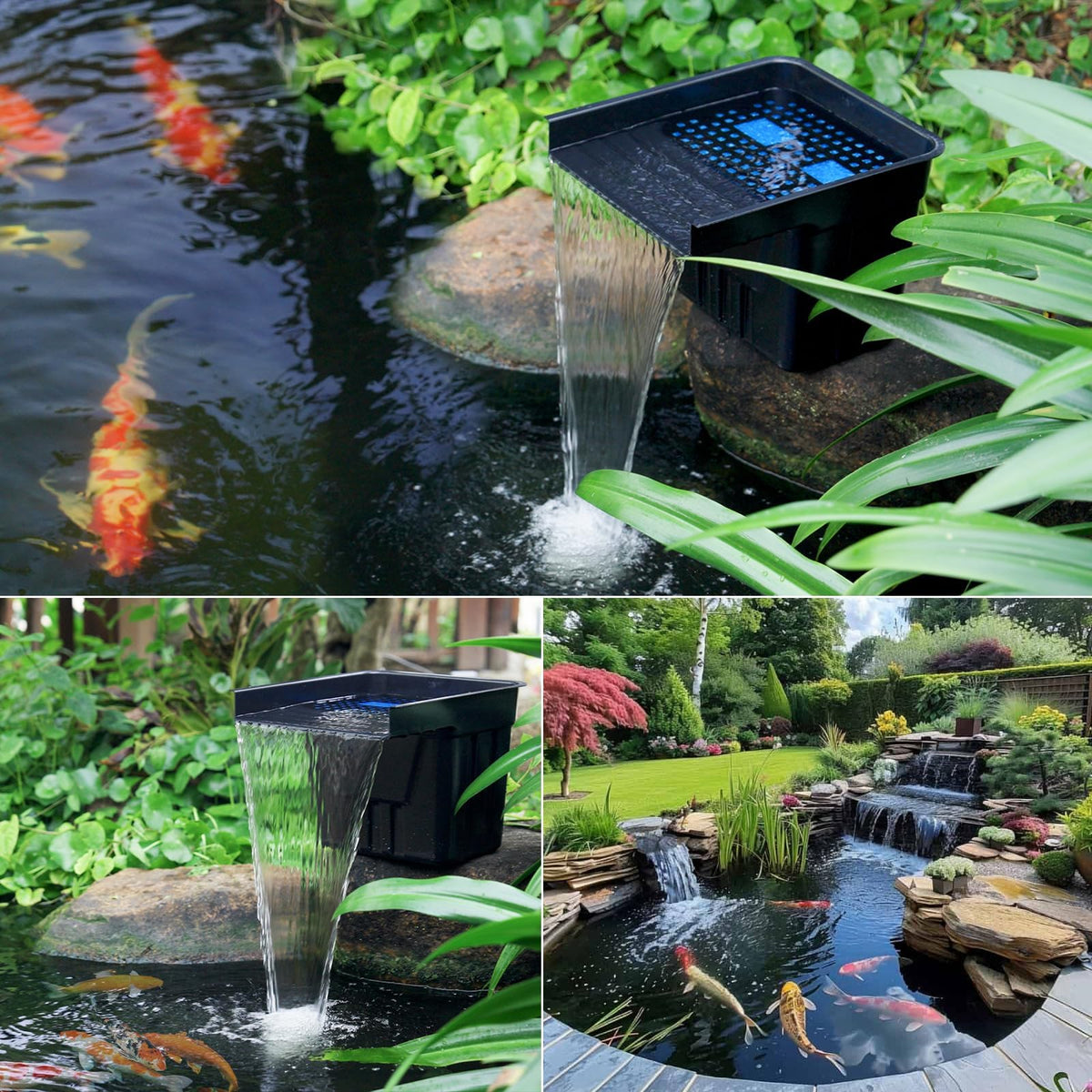 Cascade extérieure avec système de filtration pour bassins de jardin